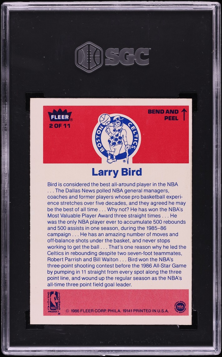 1986 Fleer Sticker Larry Bird #2 SGC 5 EX
