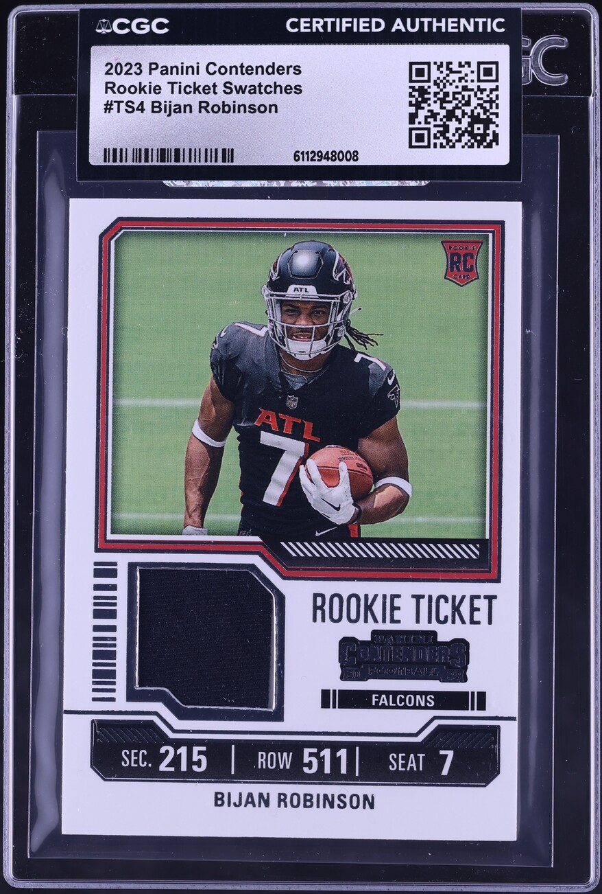 2023 Panini Contenders Ticket Swatches Bijan Robinson ROOKIE PATCH #TS4 CGC AUTH