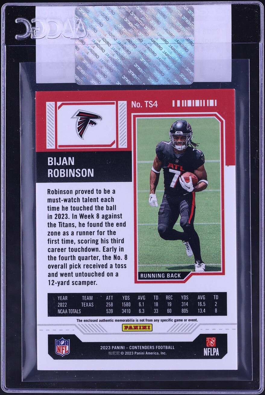 2023 Panini Contenders Ticket Swatches Bijan Robinson ROOKIE PATCH #TS4 CGC AUTH