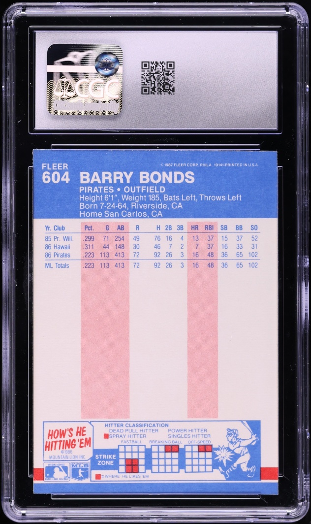 1987 Fleer Barry Bonds ROOKIE #604 CGC 8.5 NM-MT+