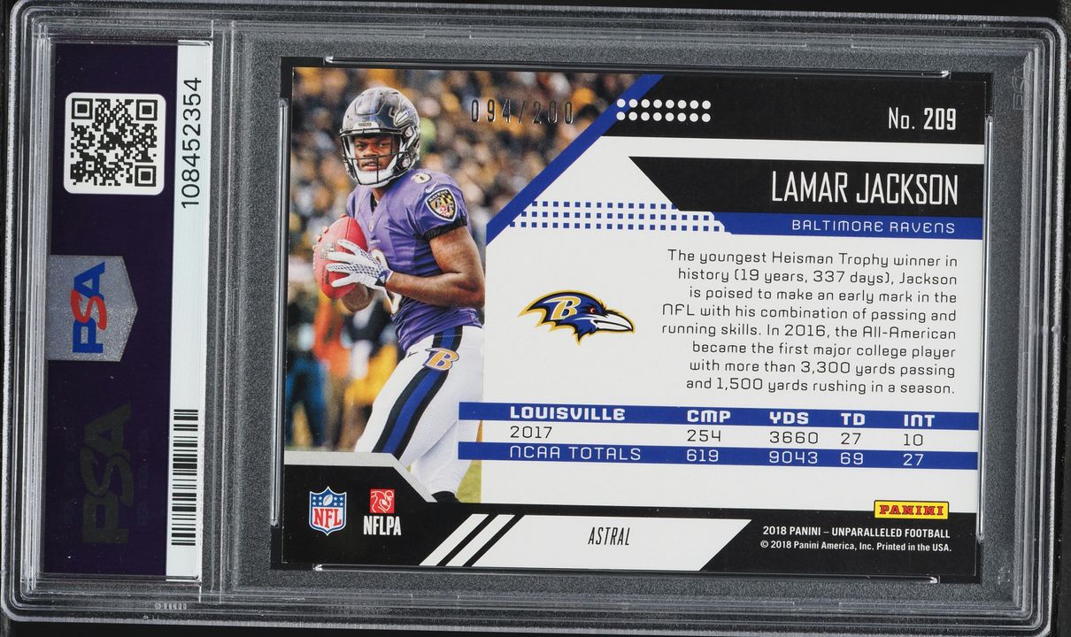 2018 Panini Unparalleled Astral Lamar Jackson ROOKIE #209 PSA 9 MINT