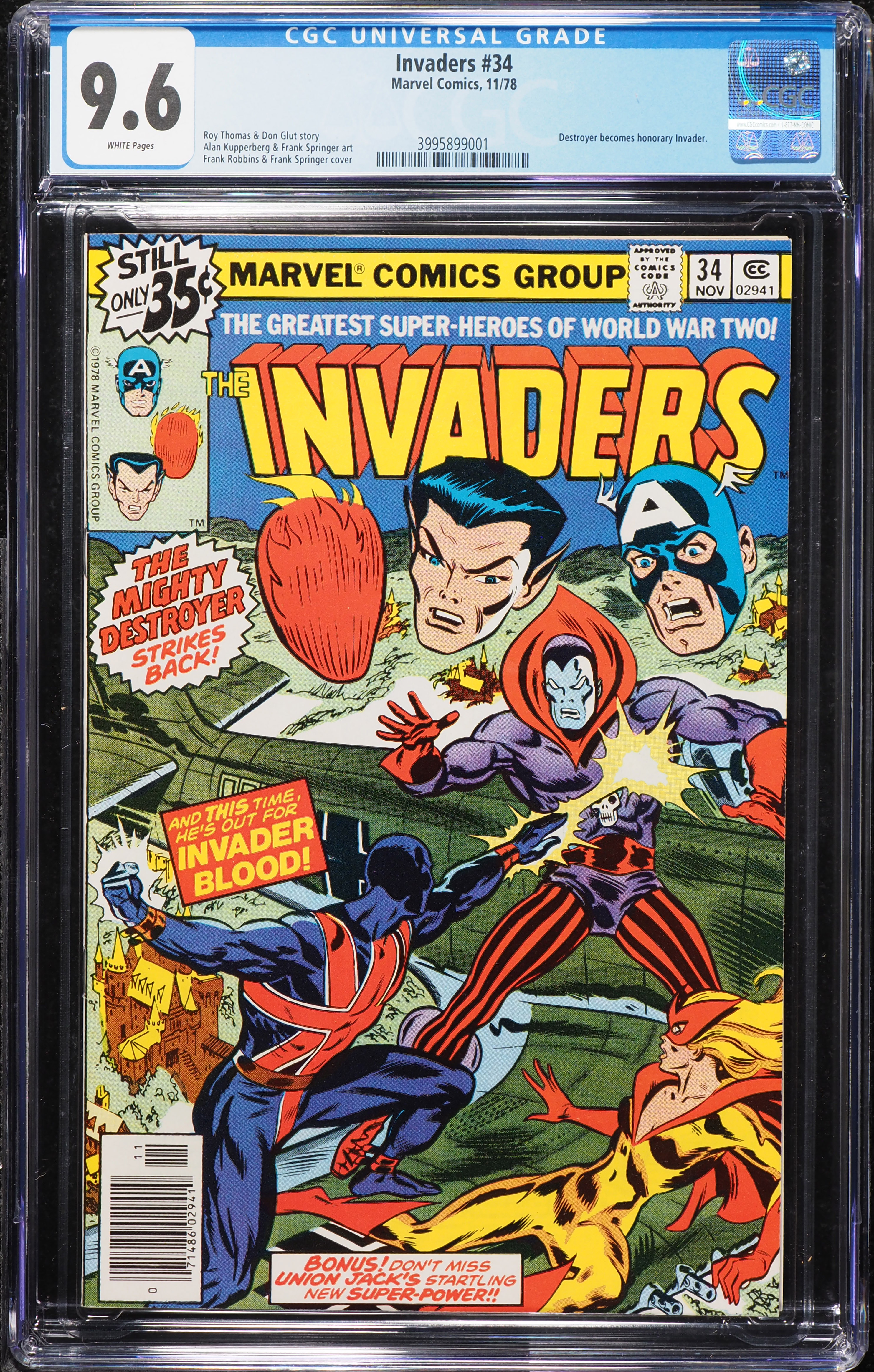 Invaders #34 (Marvel, 1978) CGC 9.6 White Pages