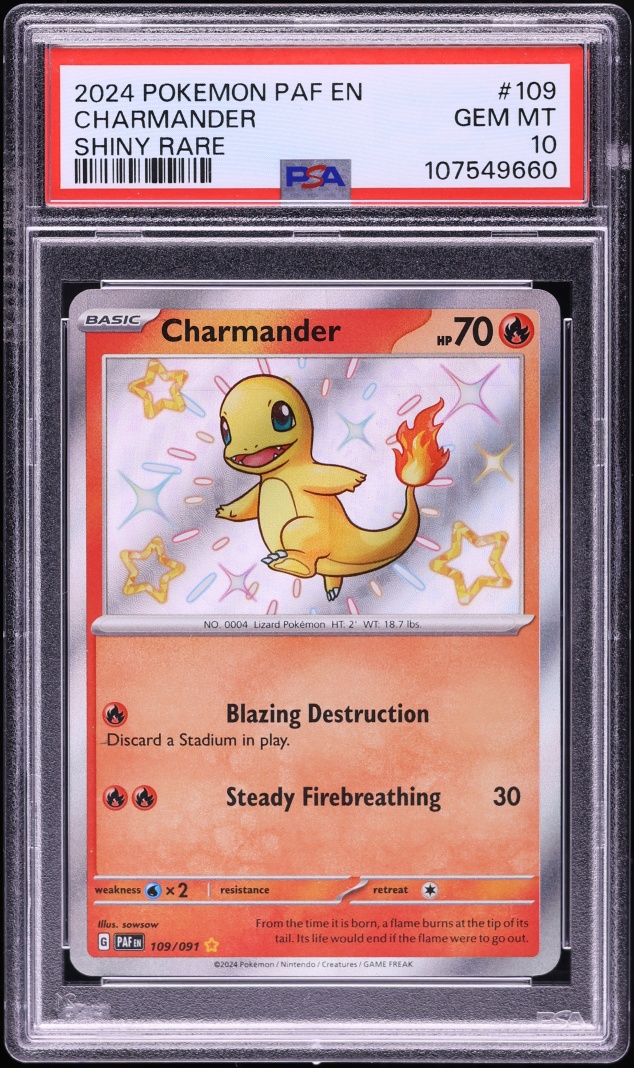 2024 Pokemon Scarlet & Violet Paldean Fates Shiny Charmander #109 PSA 10 GEM MINT