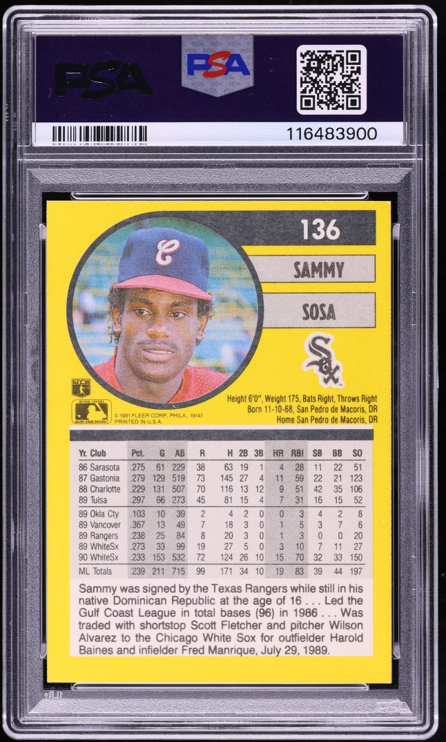 1991 Fleer Sammy Sosa #136 PSA 7 NRMT