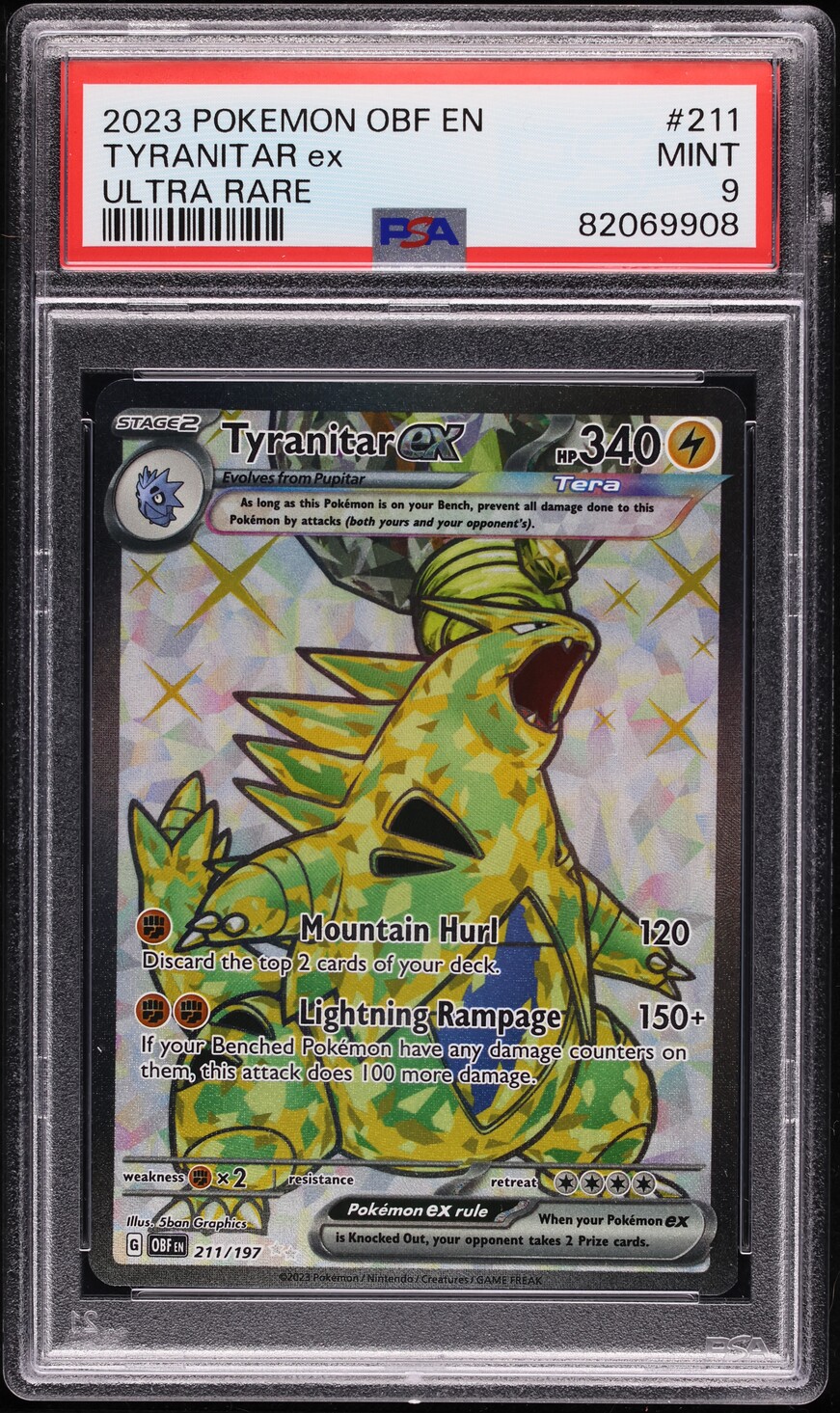 2023 Pokemon Scarlet & Violet Obsidian Flames Full Art Tyranitar ex #211 PSA 9 MINT