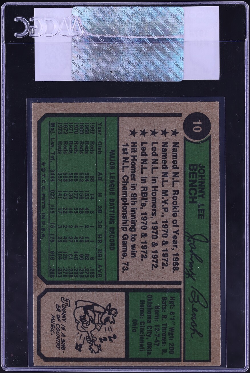 1974 Topps Johnny Bench #10 CGC AUTH