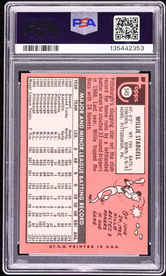 1969 Topps Willie Stargell #545 PSA 8 NM-MT