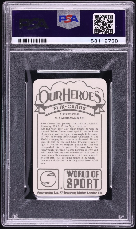 1979 Venorlandus Our Heroes World Of Sport Muhammad Ali #3 PSA 9 MINT