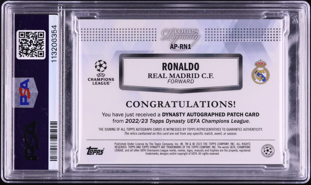 2022 Topps Dynasty UEFA Gold Ronaldo PATCH AUTO DNA 10 1/1 #AP-RN1 PSA 10 GEM