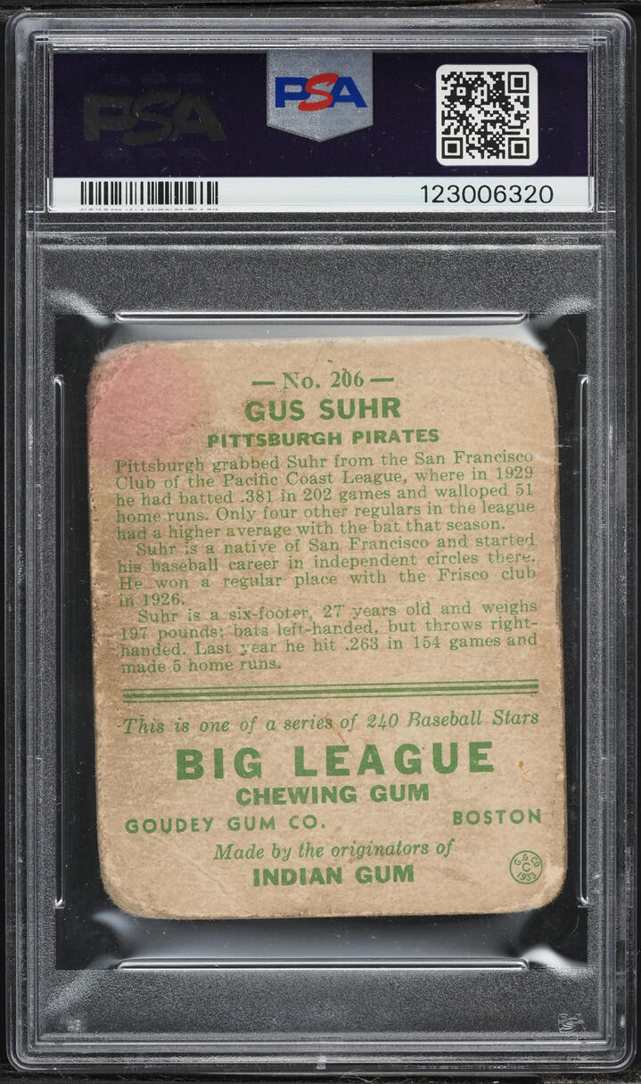 1933 Goudey Gus Suhr ROOKIE #206 PSA 1 PR