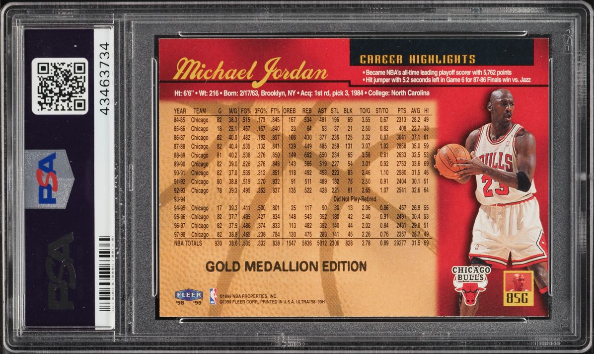 1998 Ultra Gold Medallion Michael Jordan #85G PSA 9 MINT - Photo 2