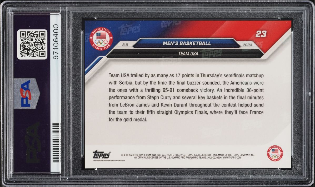 2024 Topps Now Olympic Games Men's Basketball #23 PSA 10 GEM MINT - Photo 2