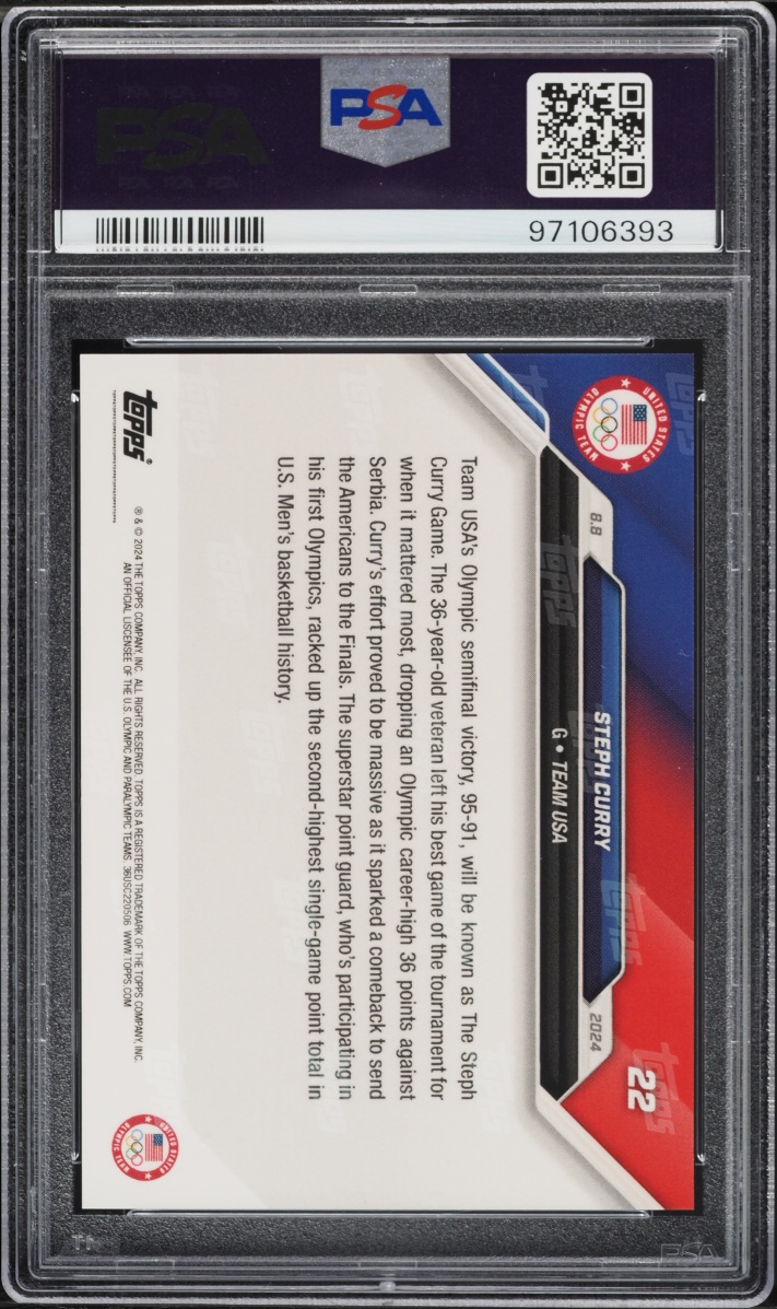 2024 Topps Now Olympics Steph Curry #22 PSA 10 GEM MINT - Photo 2