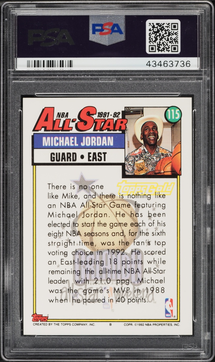 1992 Topps Gold Michael Jordan #115 PSA 9 MINT - Photo 2