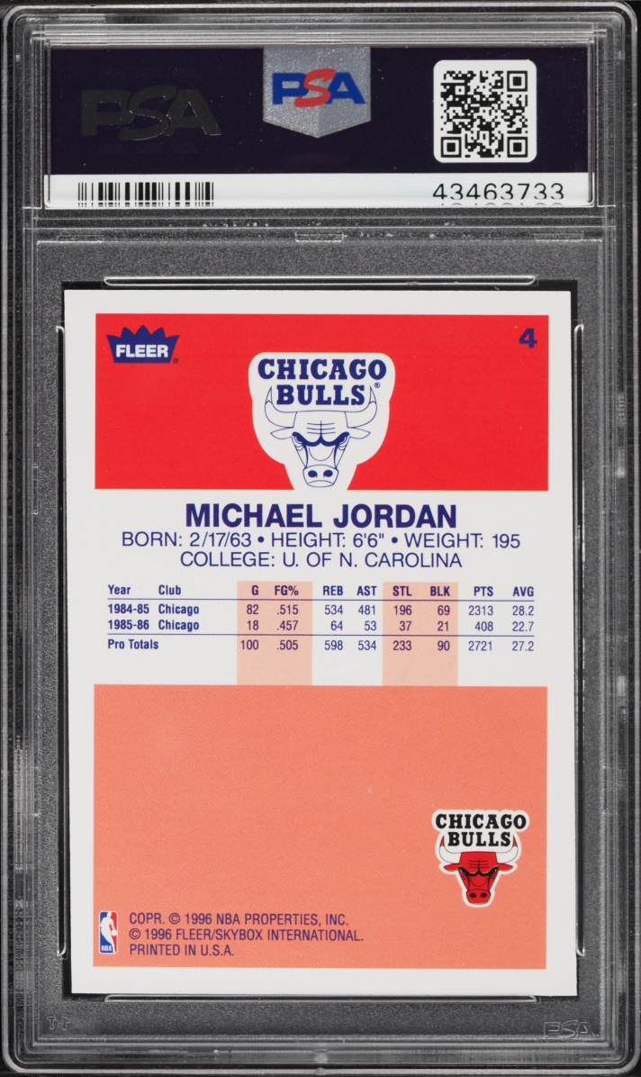 1996 Fleer Decade Of Excellence Michael Jordan #4 PSA 9 MINT - Photo 2