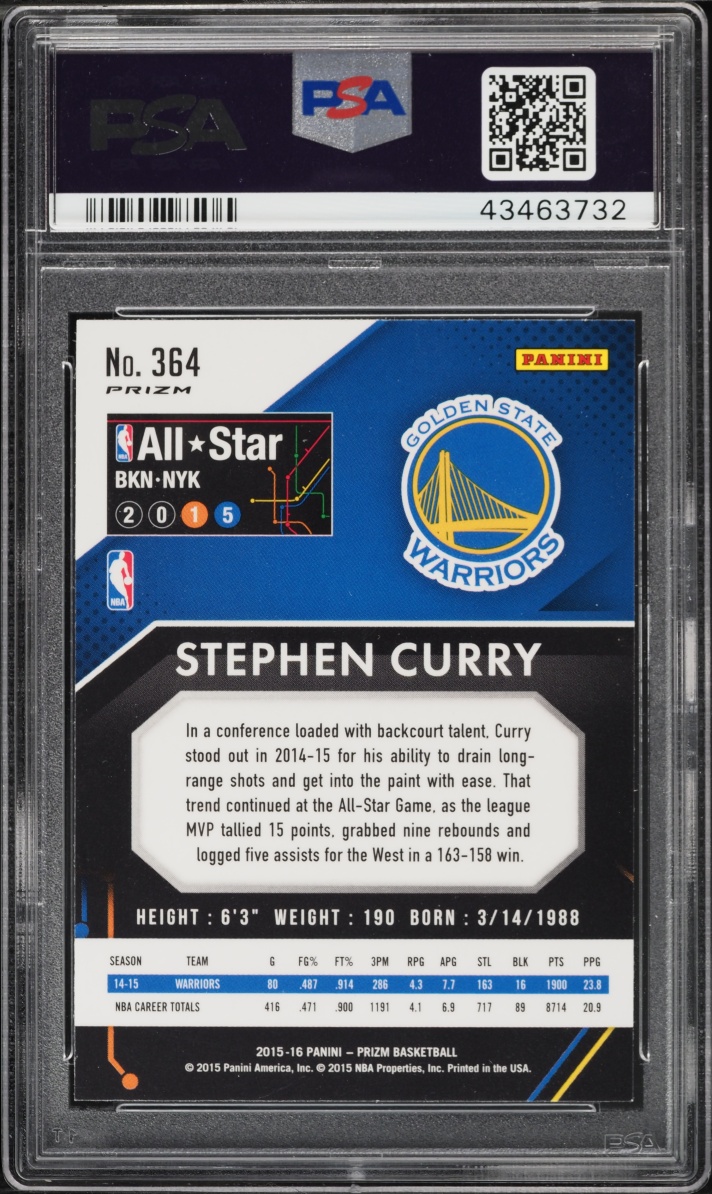 2015 Panini Prizm Silver Stephen Curry #364 PSA 10 GEM MINT - Photo 2