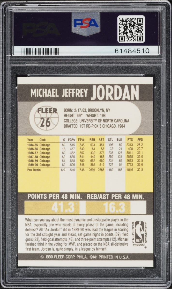 1990 Fleer Basketball Michael Jordan #26 PSA 10 GEM MINT - Photo 2
