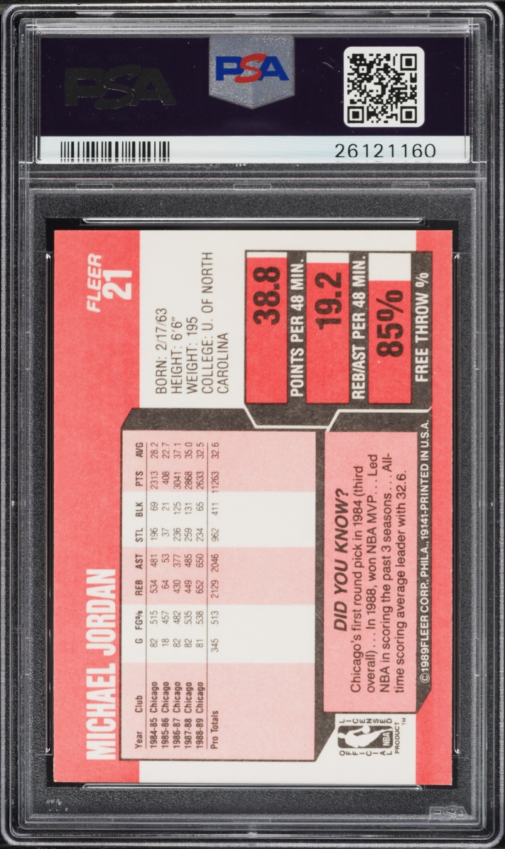 1989 Fleer Basketball Michael Jordan #21 PSA 9 MINT - Photo 2