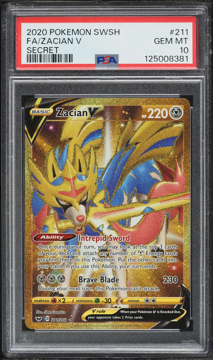 2020 Pokemon Sword & Shield Gold Rare Zacian V #211 PSA 10 GEM MINT