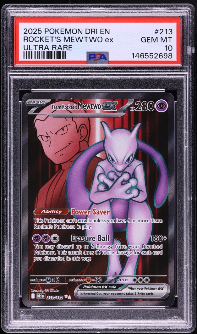 2025 Pokemon Scarlet & Violet Destined Rivals Full Art Team Rocket's Mewtwo EX #213 PSA 10