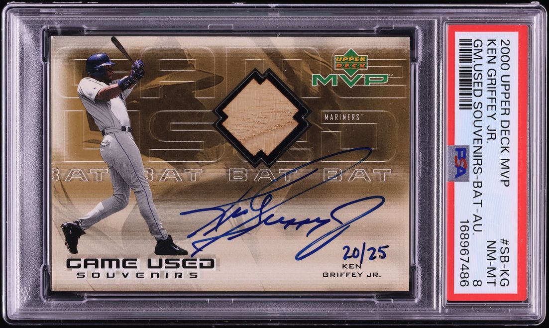 2000 Upper Deck MVP Game Used Souvenirs Ken Griffey Jr. RELIC AUTO /25 #SB-KG PSA 8 NM-MT