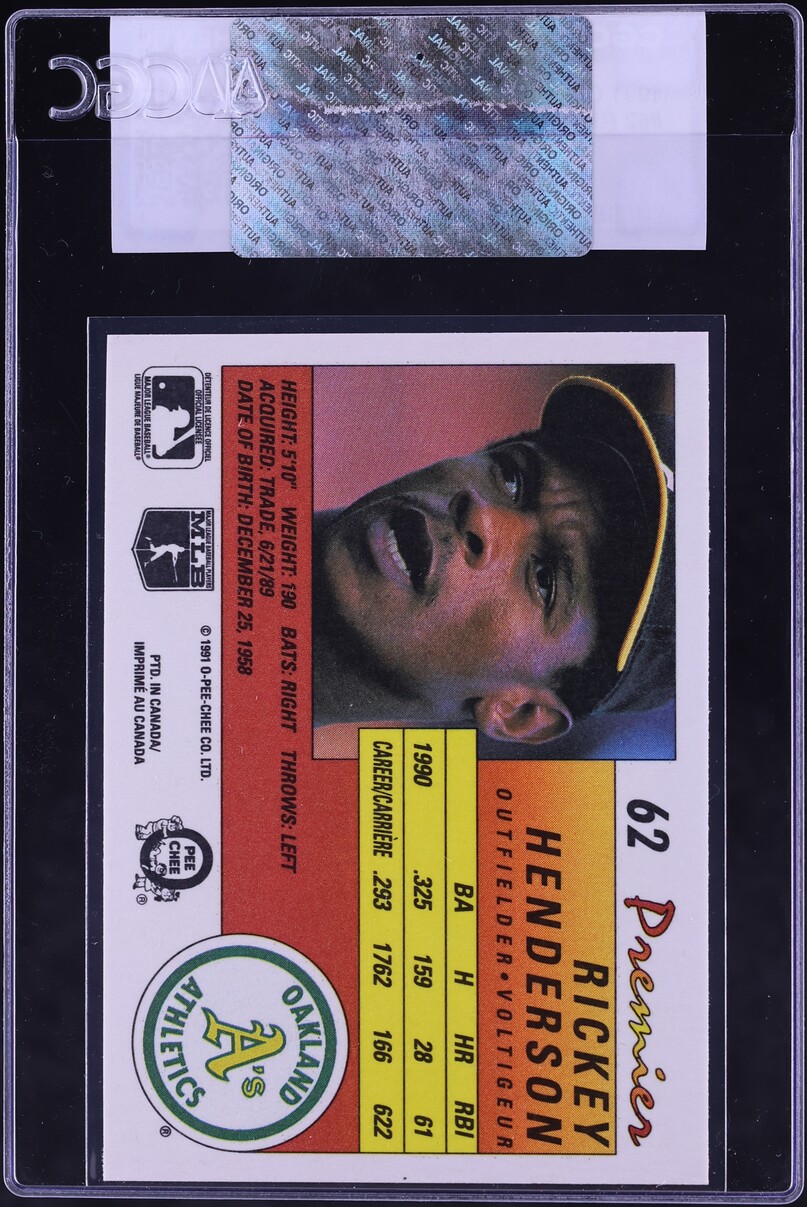 1991 O-Pee-Chee Premier Rickey Henderson #62 CGC AUTH