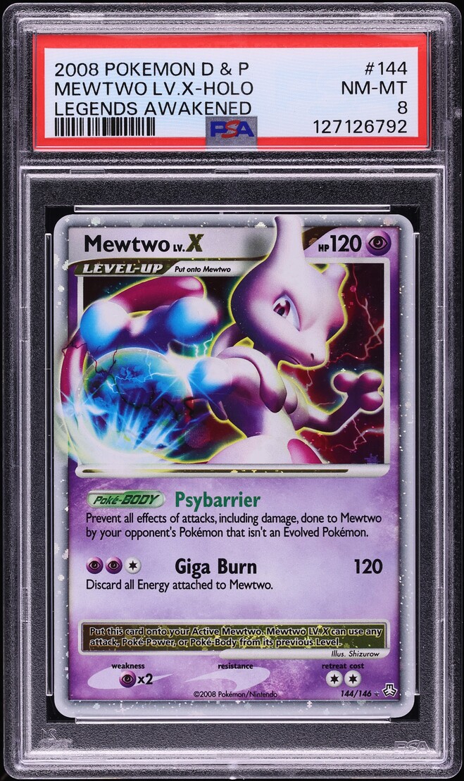 2008 Pokemon Diamond & Pearl Legends Awakened Holo Mewtwo LV.X #144 PSA 8 NM-MT