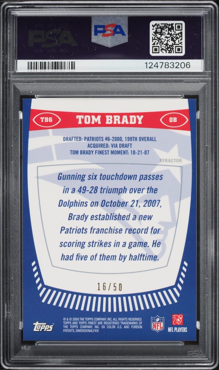 2008 Finest Moments Xfractor Tom Brady /50 #TB6 PSA 9 MINT - Photo 2