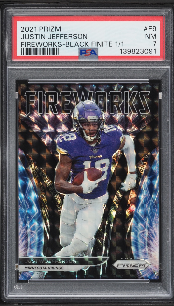 2021 Panini Prizm Fireworks Black Finite Justin Jefferson 1/1 #F-9 PSA 7 NRMT