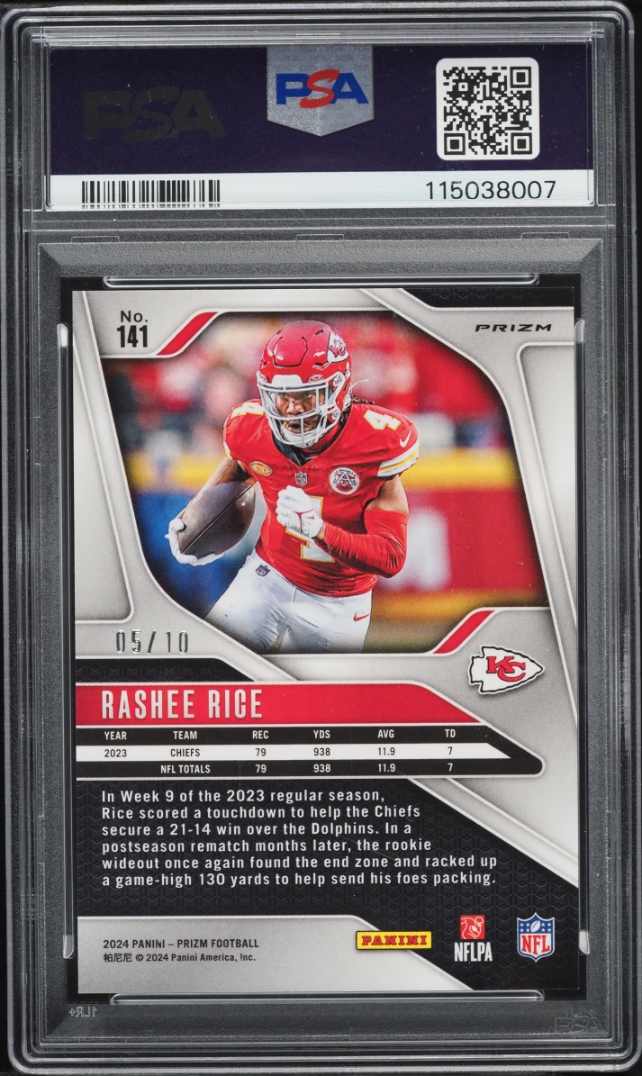 2024 Panini Prizm Gold Rashee Rice /10 #141 PSA 9 MINT - Photo 2