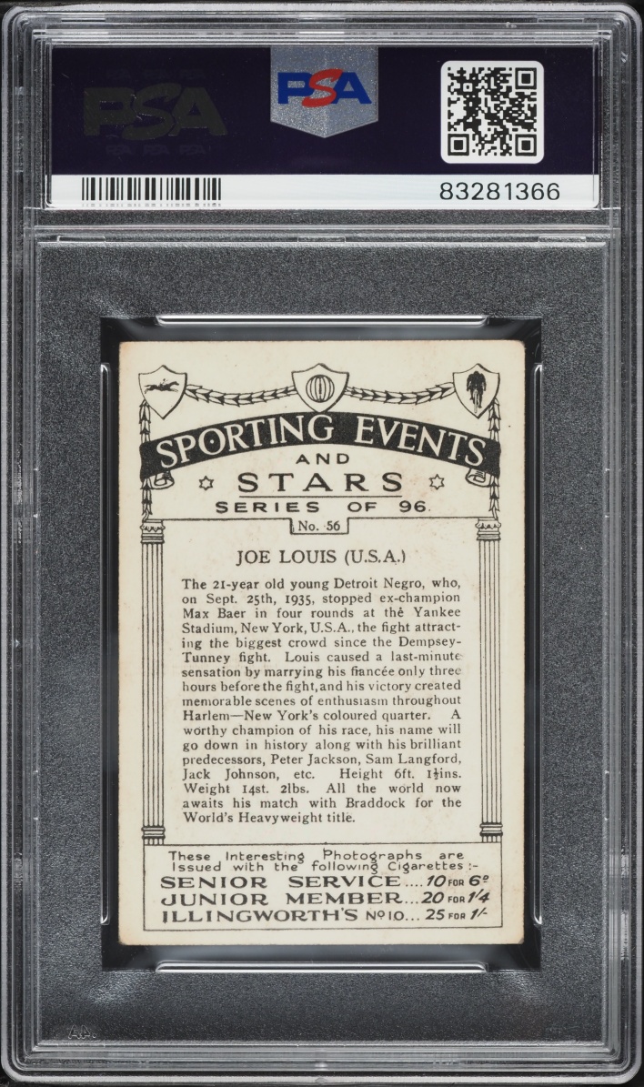1935 J.A. Pattreiouex Sporting Events & Stars Joe Louis ROOKIE #56 PSA 3 VG - Photo 2