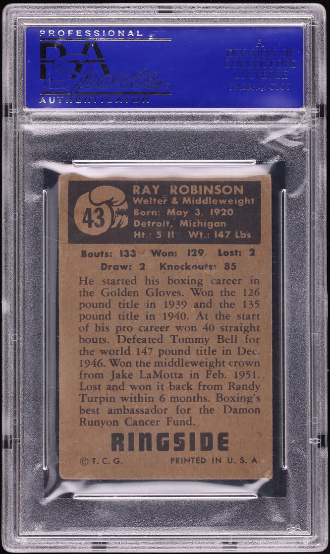 1951 Ringside Sugar Ray Robinson #43 PSA 3 VG - Photo 2