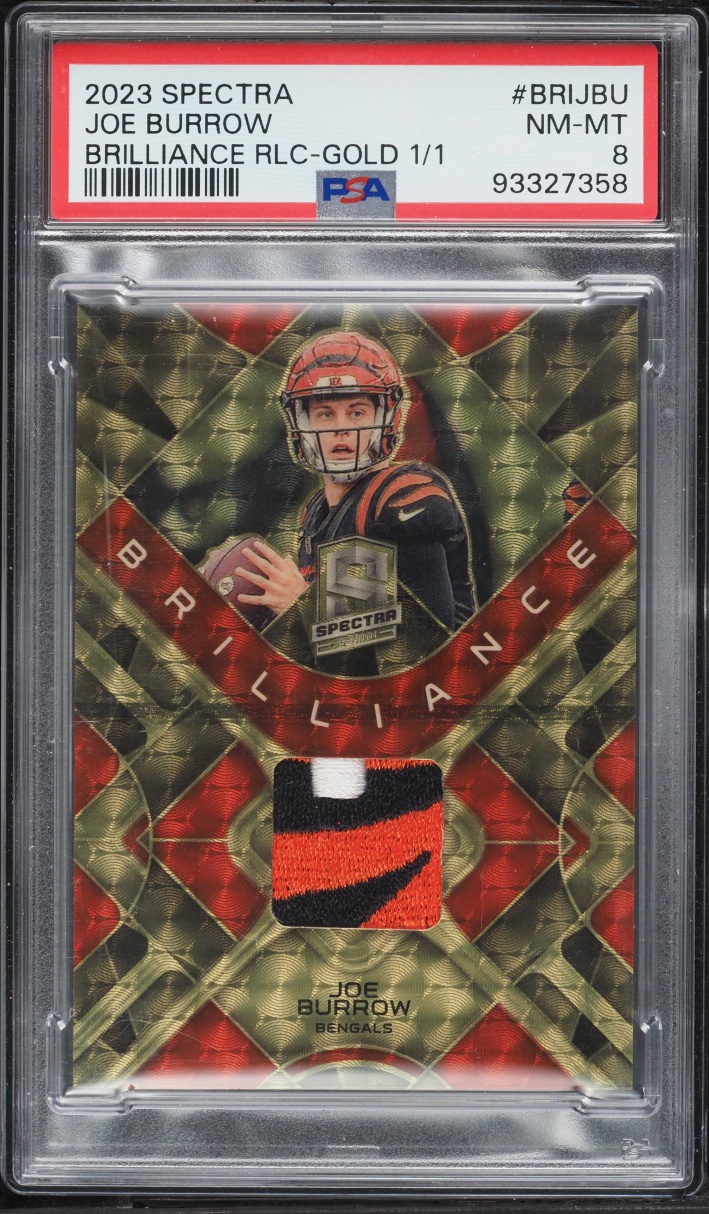 2023 Panini Spectra Brilliance Gold Joe Burrow PATCH 1/1 #BRI-JBU PSA 8 NM-MT