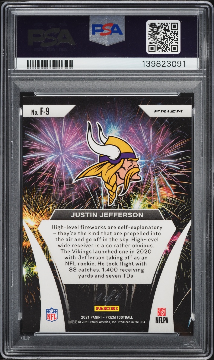 2021 Panini Prizm Fireworks Black Finite Justin Jefferson 1/1 #F-9 PSA 7 NRMT - Photo 2