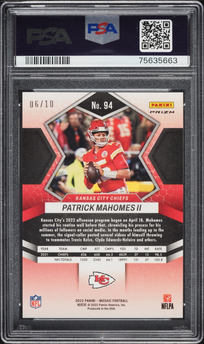 2022 Panini Mosaic Gold Patrick Mahomes II /10 #94 PSA 10 GEM MINT - Photo 2