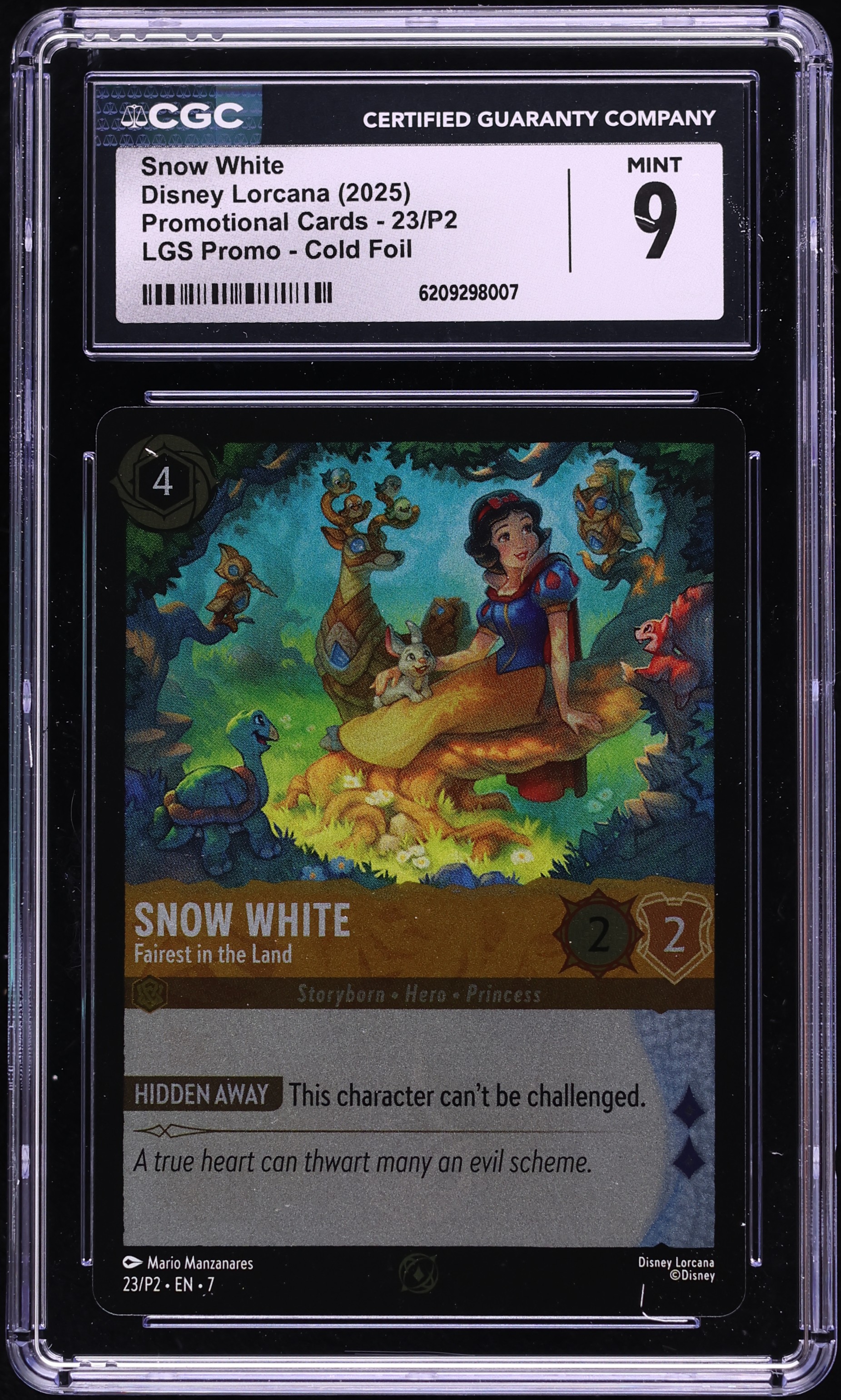 2025 Disney Lorcana LGS Promo Cold Foil Snow White Fairest In The Land #23 CGC 9 MINT