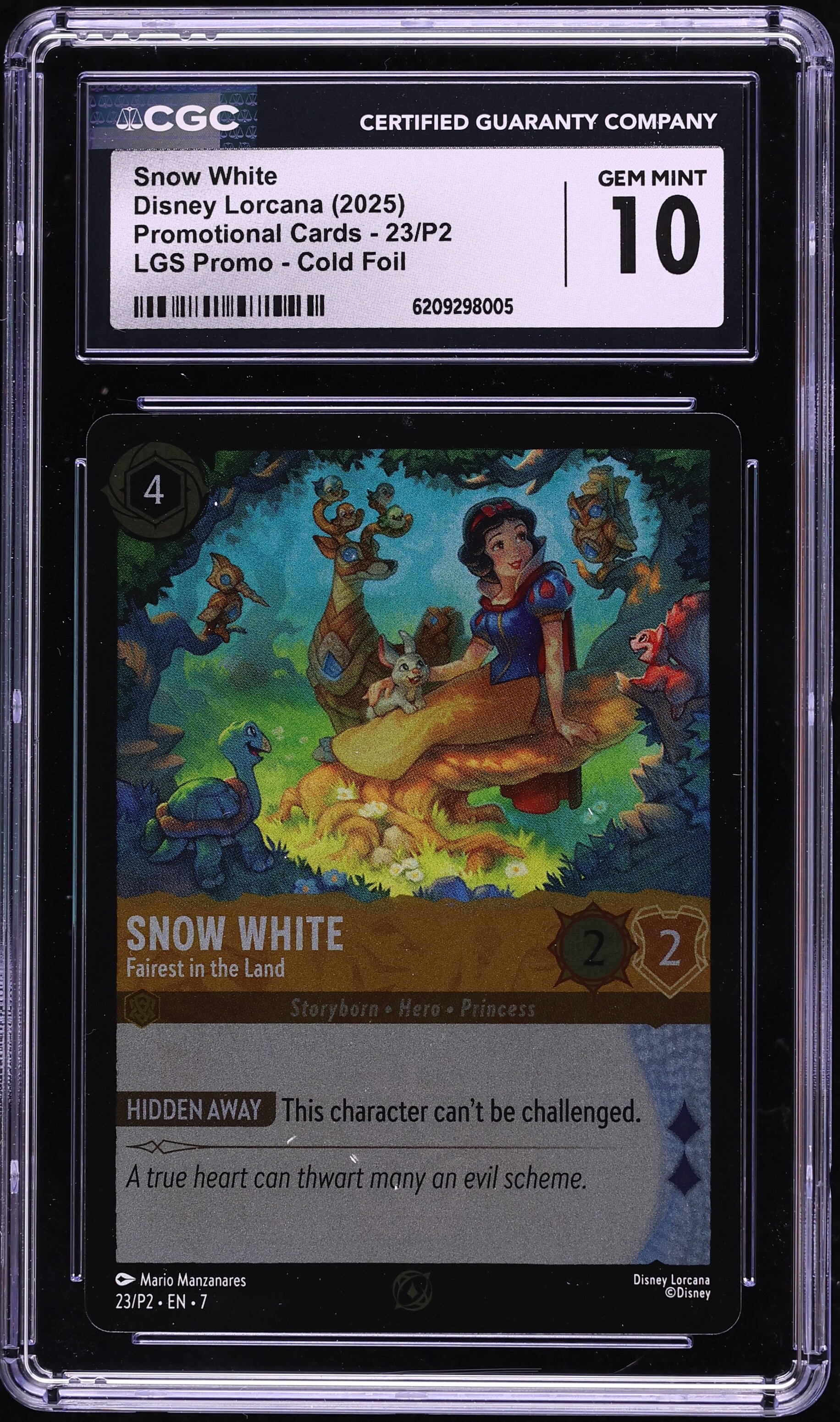 2025 Disney Lorcana LGS Promo Cold Foil Snow White Fairest In The Land #23 CGC 10 GEM MINT