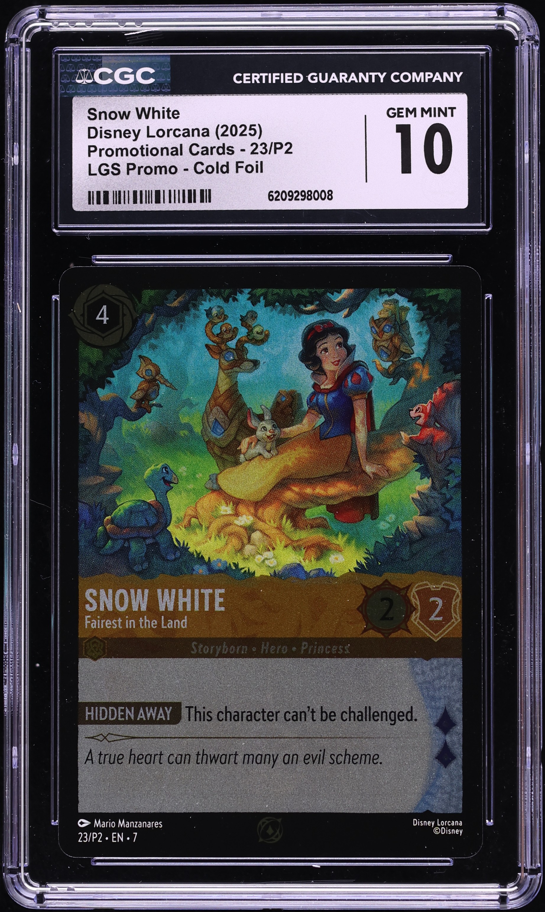 2025 Disney Lorcana LGS Promo Cold Foil Snow White Fairest In The Land #23 CGC 10 GEM MINT