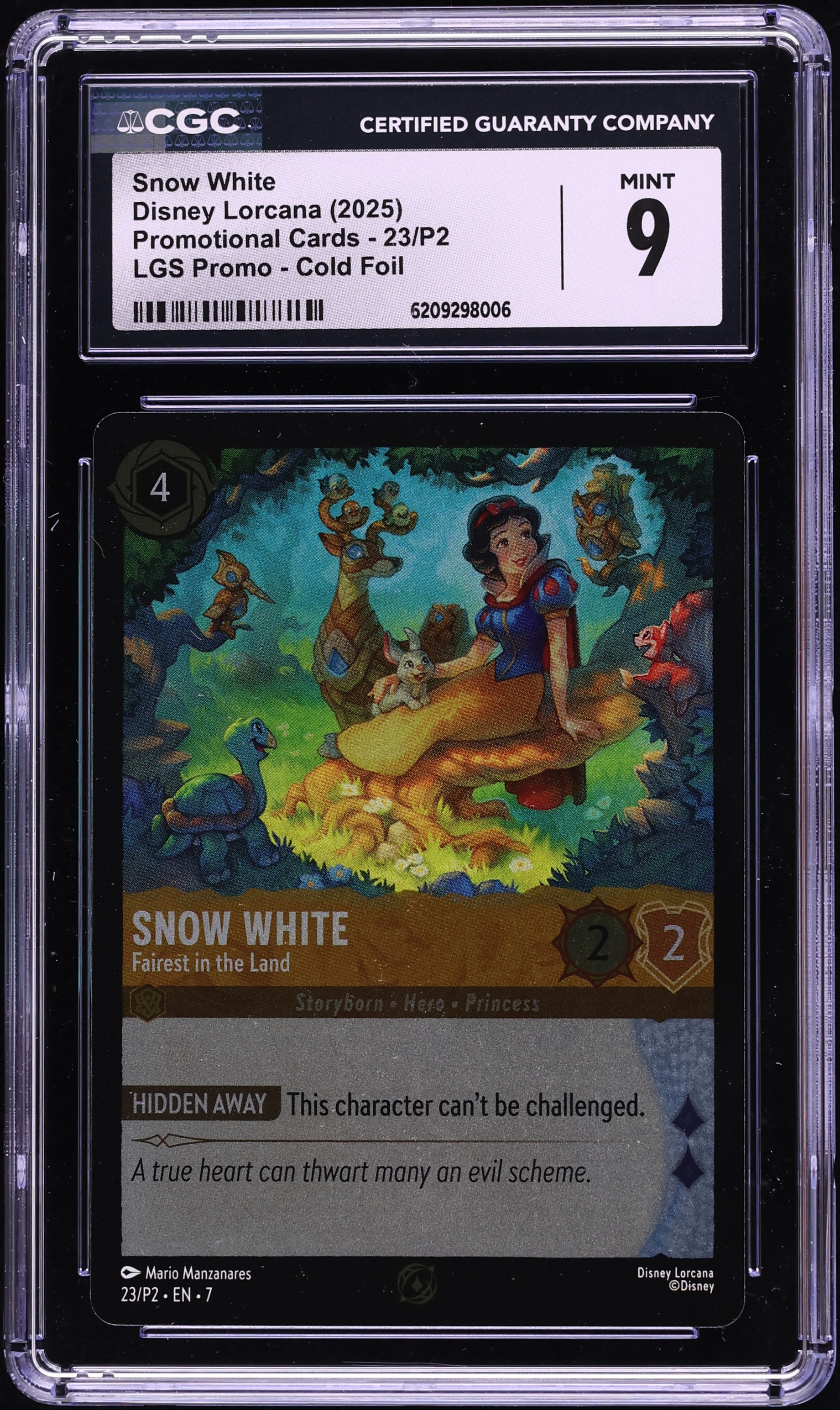 2025 Disney Lorcana LGS Promo Cold Foil Snow White Fairest In The Land #23 CGC 9 MINT