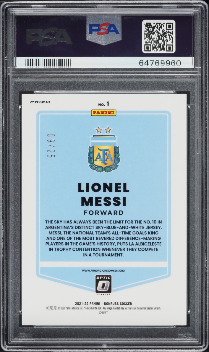 2021 Donruss Optic Road To Qatar Black Velocity Prizm Lionel Messi /25 #1 PSA 10 GEM MINT