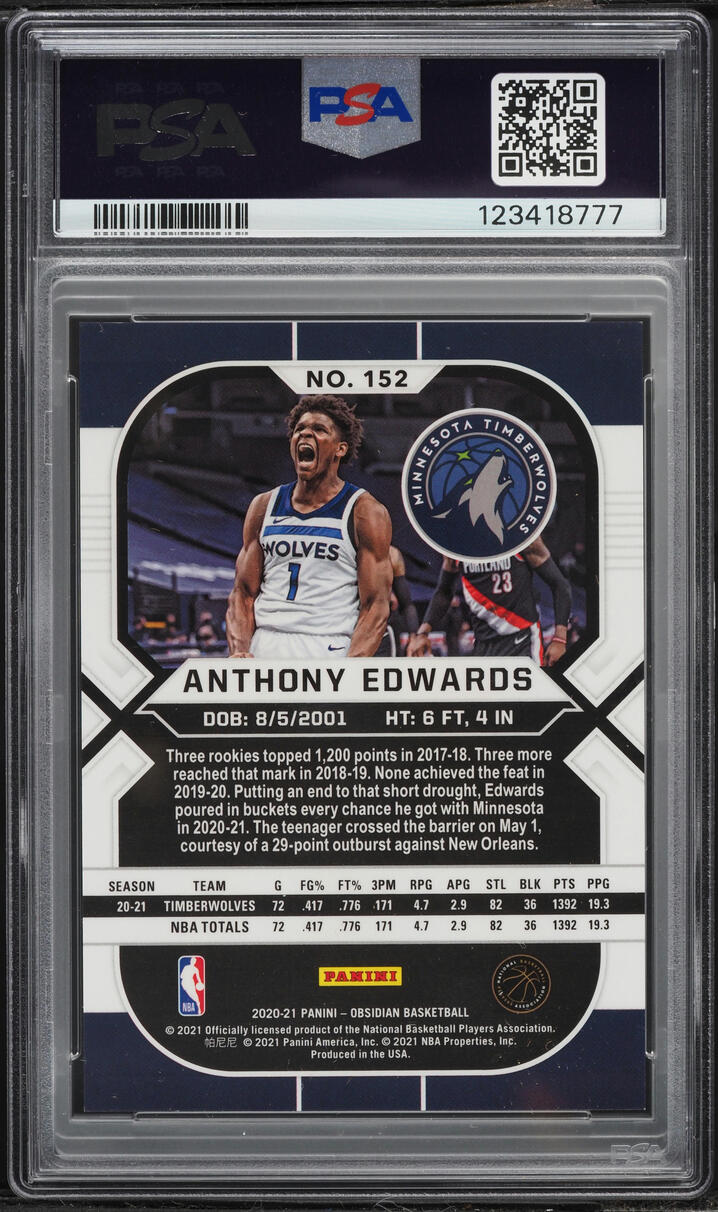 2020 Panini Obsidian Anthony Edwards ROOKIE #152 PSA 9 MINT