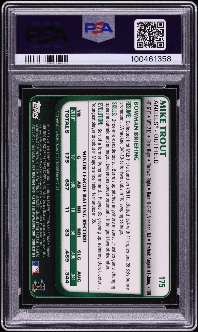 2011 Bowman Chrome Mike Trout ROOKIE #175 PSA 9 MINT