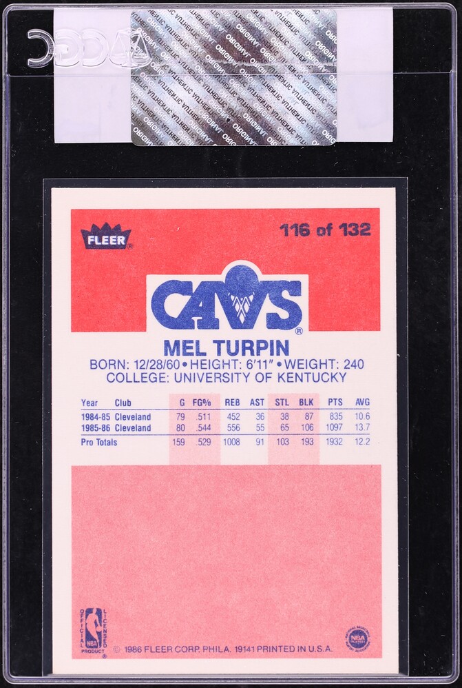 1986 Fleer Basketball Melvin Turpin ROOKIE #116 CGC AUTH
