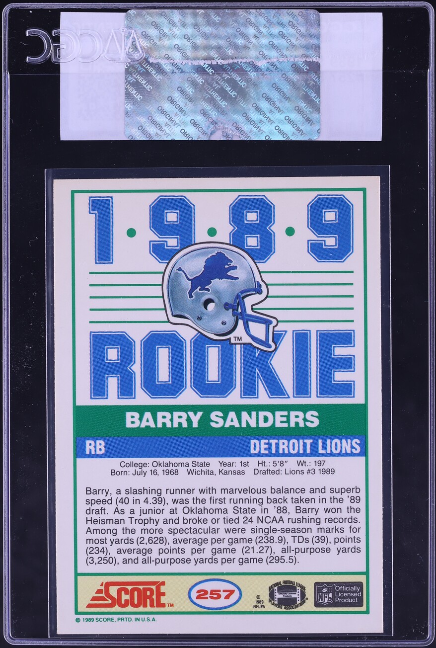 1989 Score Football Barry Sanders ROOKIE #257 CGC AUTH