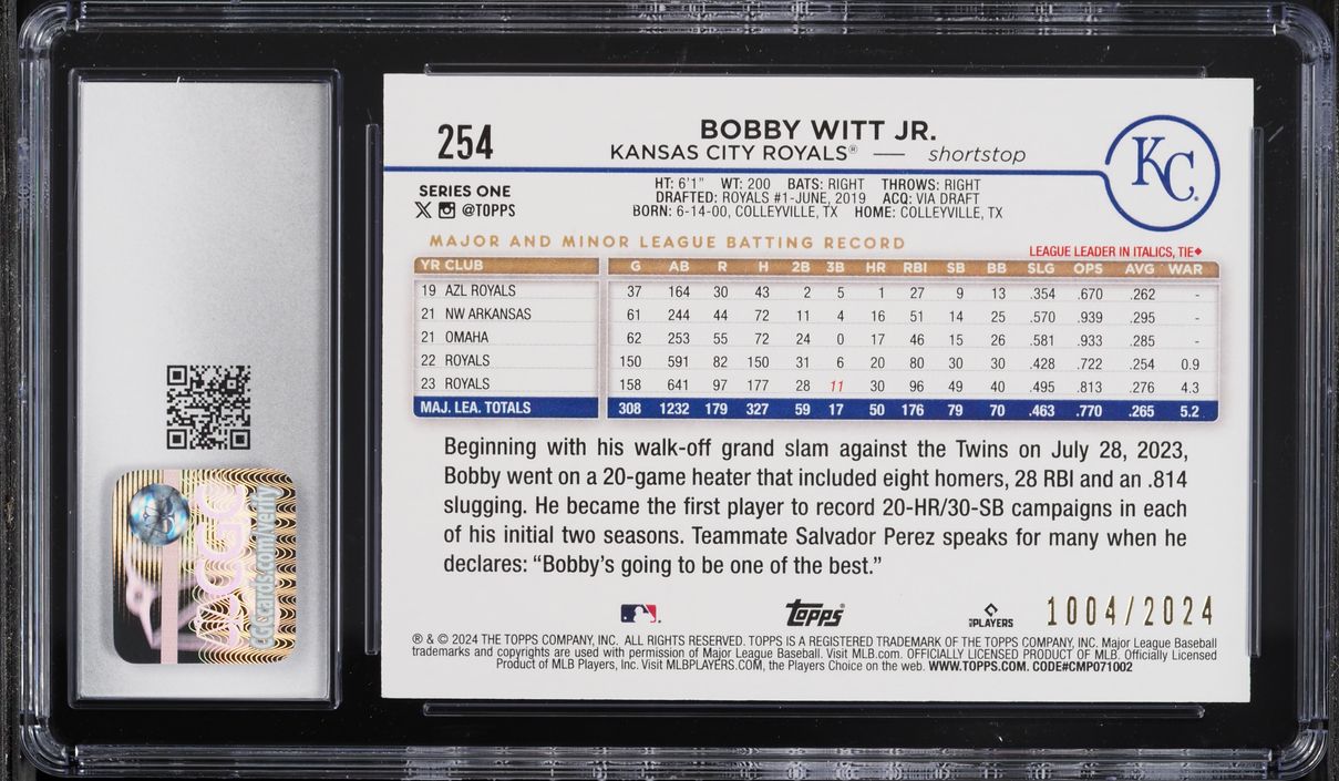 2024 Topps Gold Bobby Witt Jr. /2024 #254 CGC 10 GEM MINT