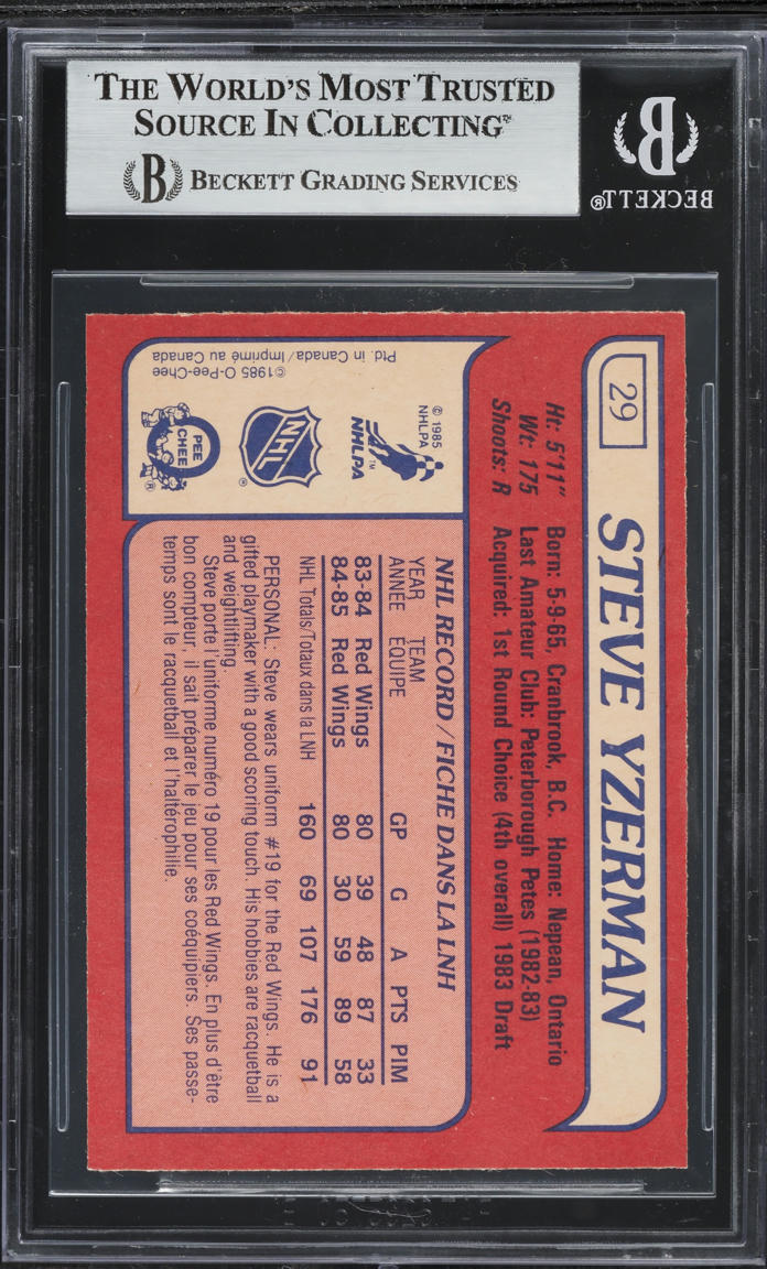 1985 O-Pee-Chee Hockey Steve Yzerman #29 BGS 8 NM-MT