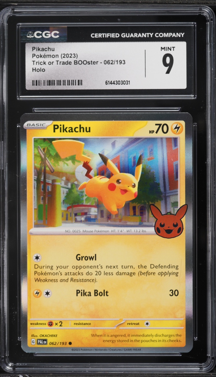 2023 Pokemon Scarlet & Violet Trick Or Trade BOOster Holo Pikachu #62 CGC 9 MINT