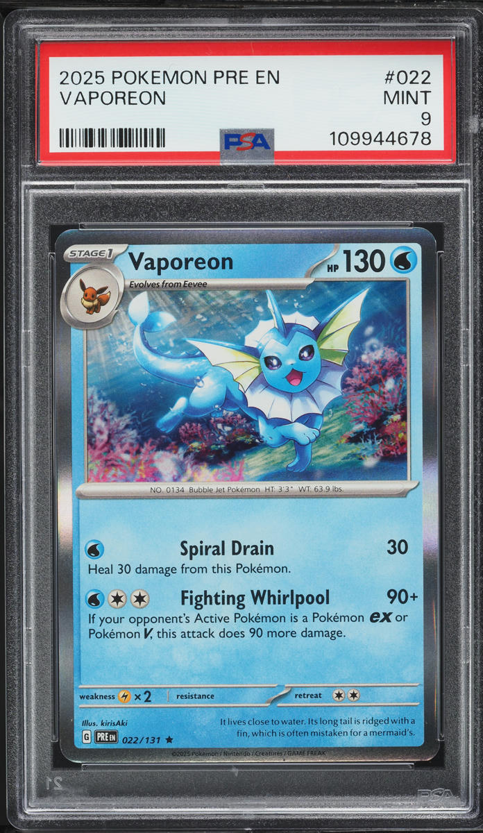 2025 Pokemon Scarlet & Violet Prismatic Evolutions Holo Vaporeon #22 PSA 9 MINT
