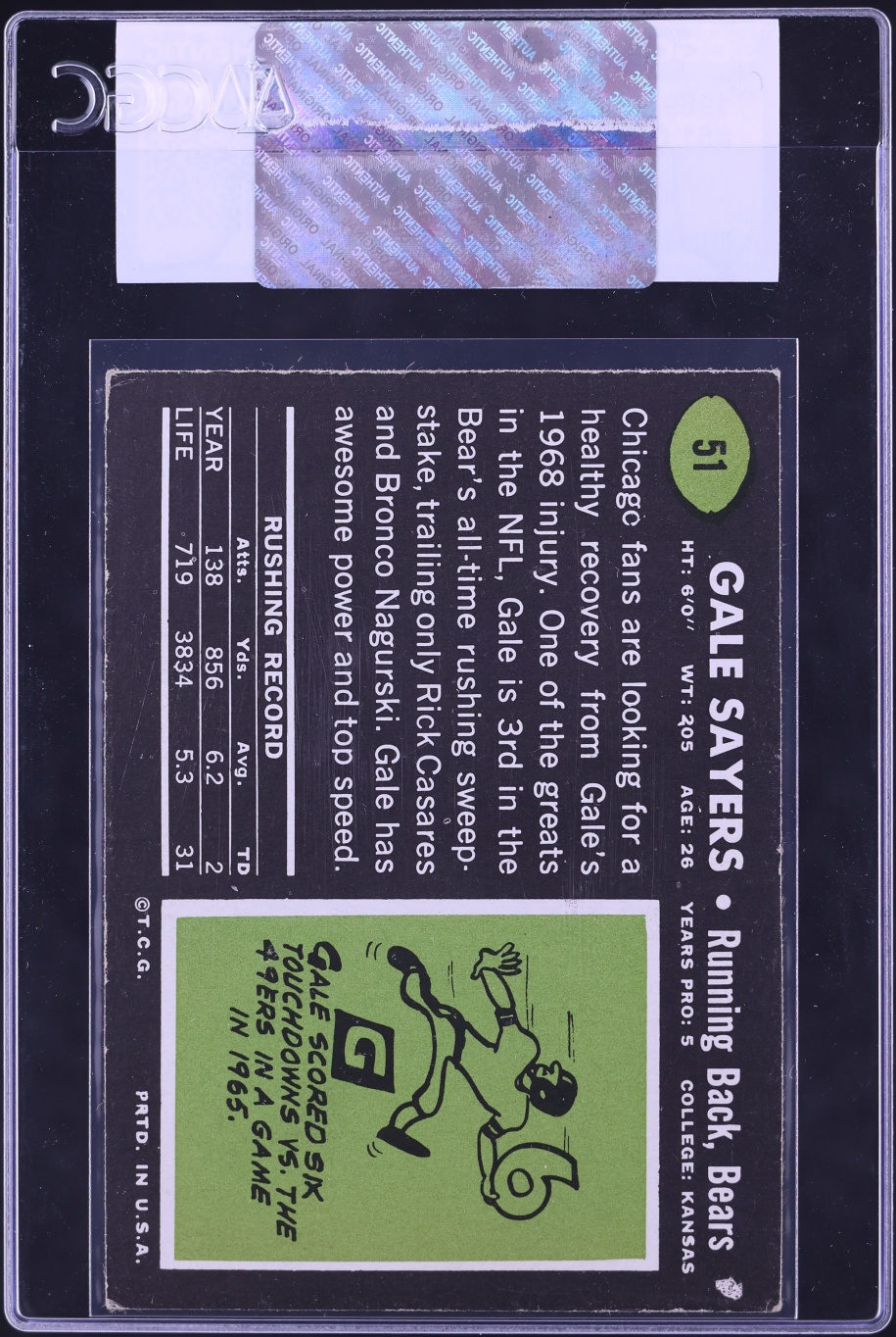 1969 Topps Football Gale Sayers #51 CGC AUTH