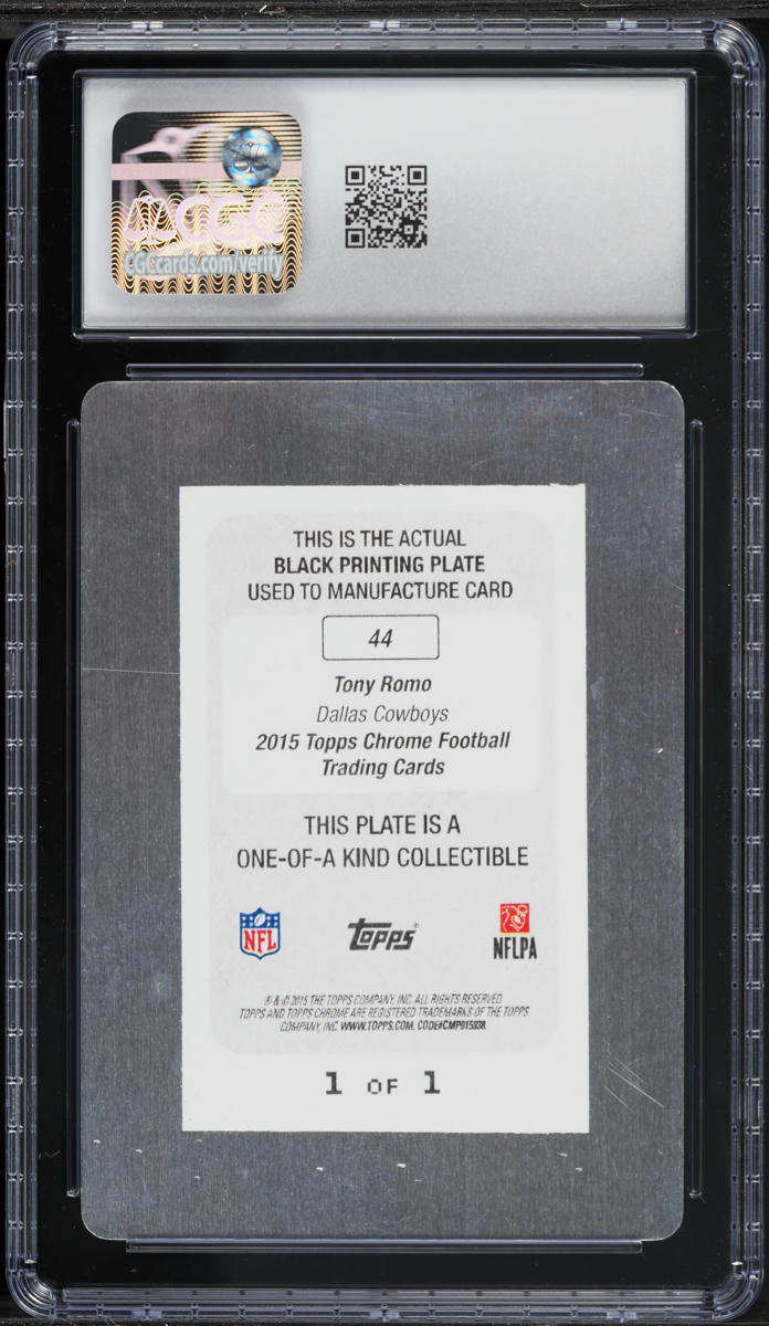2015 Topps Chrome Printing Plates Black Tony Romo 1/1 #44 CGC 9 MINT